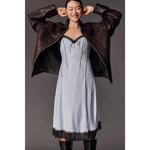 NWT By Anthropologie V-Neck Lace-Trim Slip Dress Size 8 Blue #7F507 - Picture 1 of 12